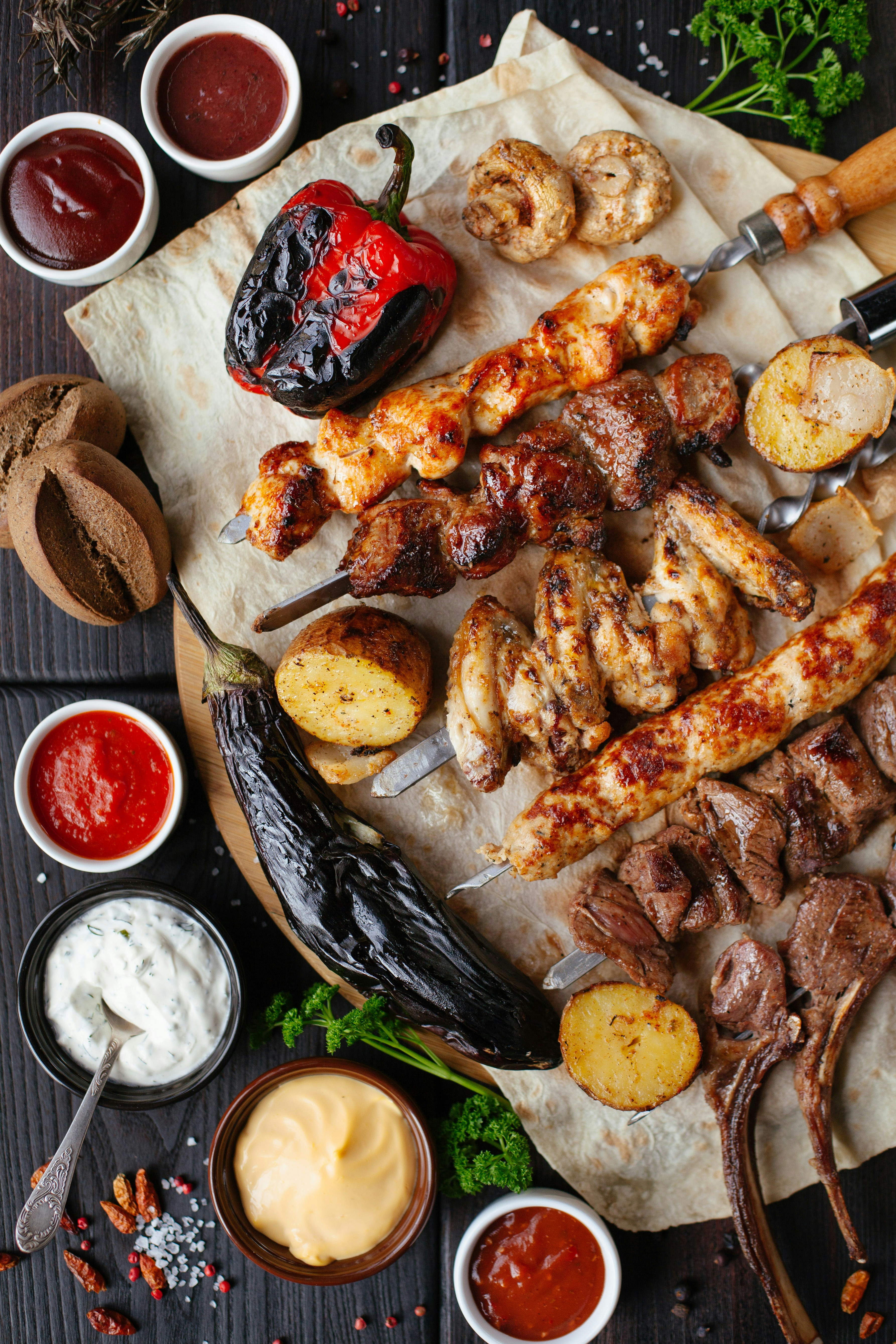 Grilled meat skewers
